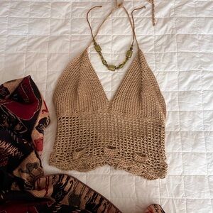 Tan/Khaki Knitted Bralette Halter Top